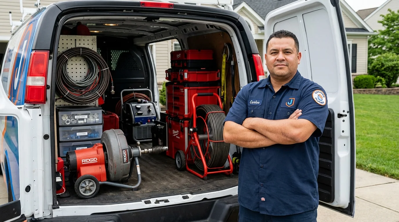 Professional drain cleaning equipment and Johns Plumbing LLC plumber in Flanagan