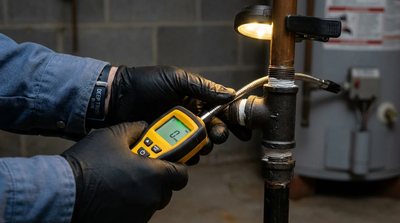 Gas leak detection with electronic sniffer by Johns Plumbing LLC in Flanagan